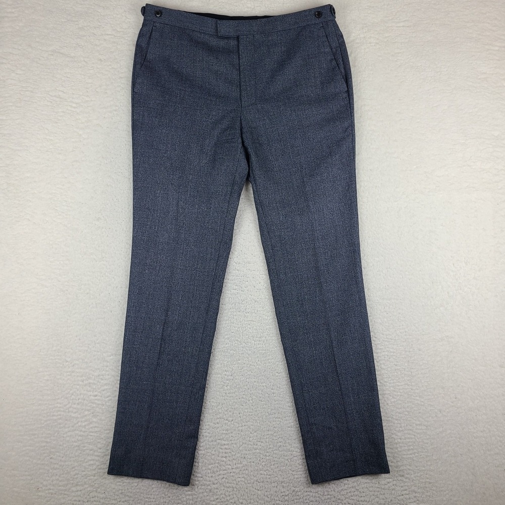 REISS Pants Mens 34x32 Blue Navy Skinny 100% Wool Lined Flannel Dress Slacks